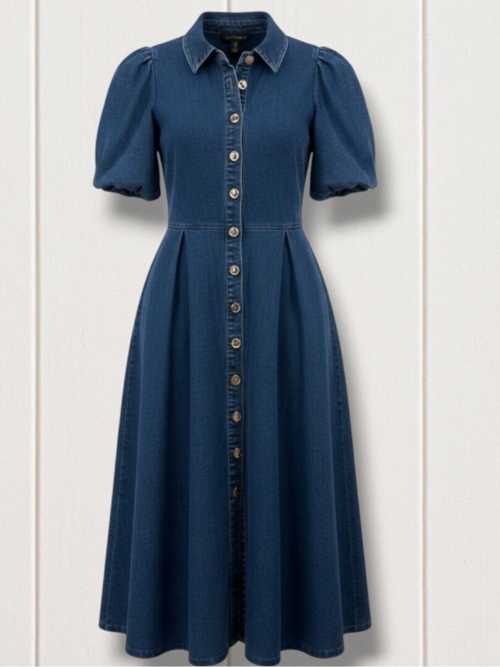 NEW HOUSE OF HARLOW PUFFER AND PLEATED WAIST SLEEVES DENIM DRESS SIZE 6 - Picture 6 of 12